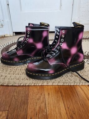 Dr. Martens Black and Pink Arcadia Lace-Up Boots
